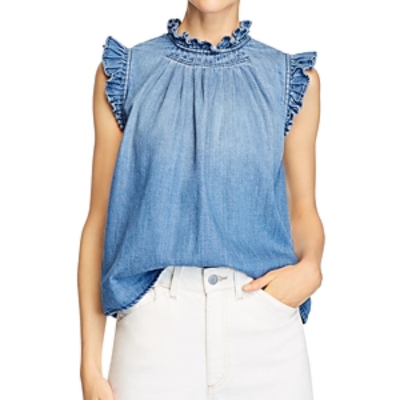 Frame Denim Tops - Frame Womens Blue Ruffled Flutter Top SIZE SMALL NWT